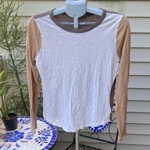 Madewell White and Brown Long Sleeve Tee